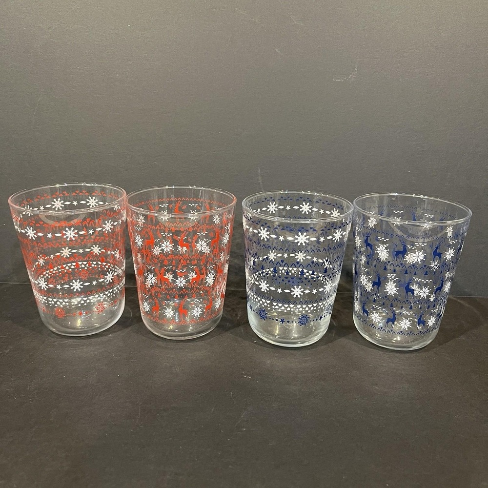 VTG Paşabahçe Turkey Christmas Reindeer Snowflakes Trees Set of 4 Juice Glasses